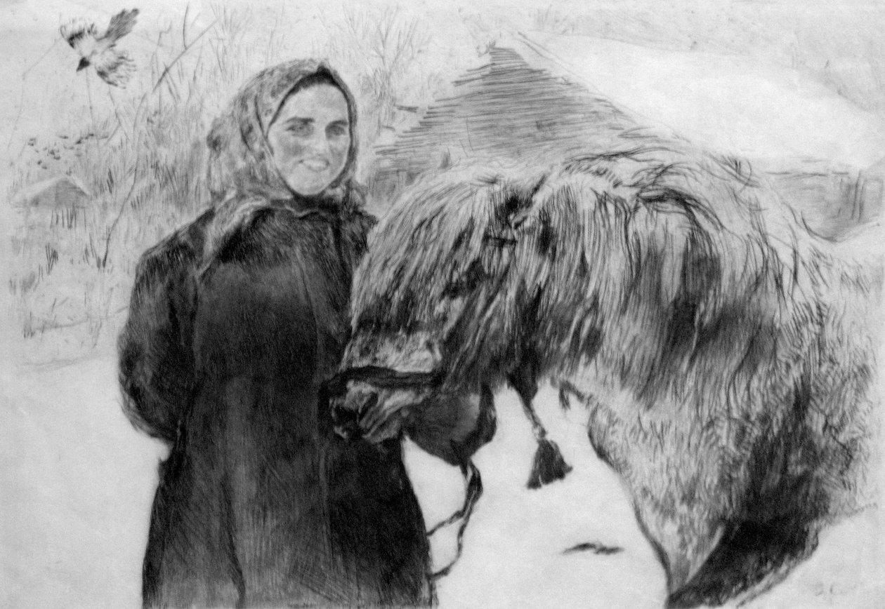 Serow Frau mit Pferd von Valentin Aleksandrovich Serov