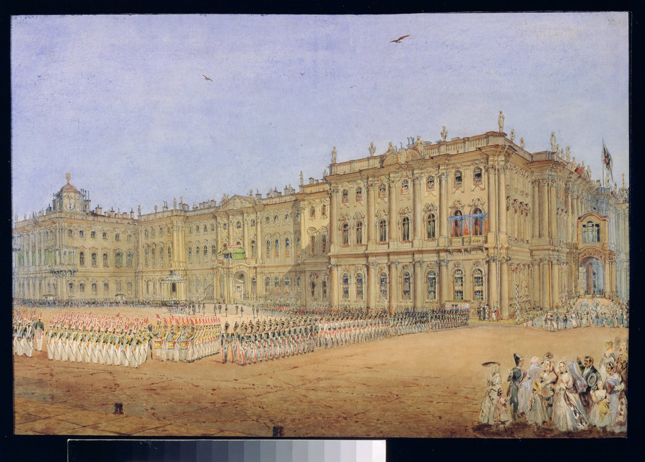 Parade im Winterpalast in St. Petersburg, 1840er Jahre von Vasili Semenovich Sadovnikov