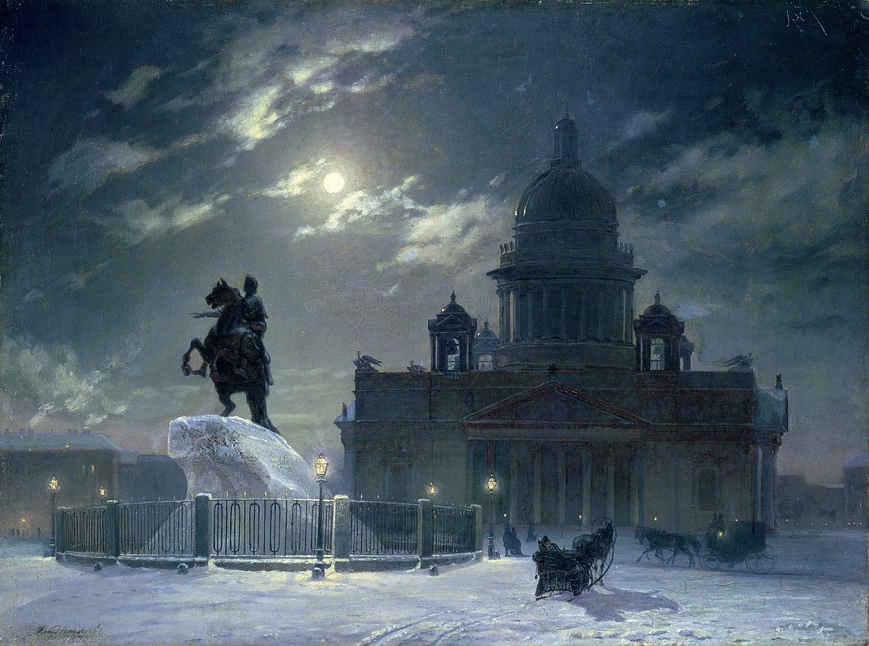 Ansicht des Denkmals für Peter den Großen auf dem Senatsplatz, St. Petersburg, 1870 von Vasilij Ivanovic Surikov