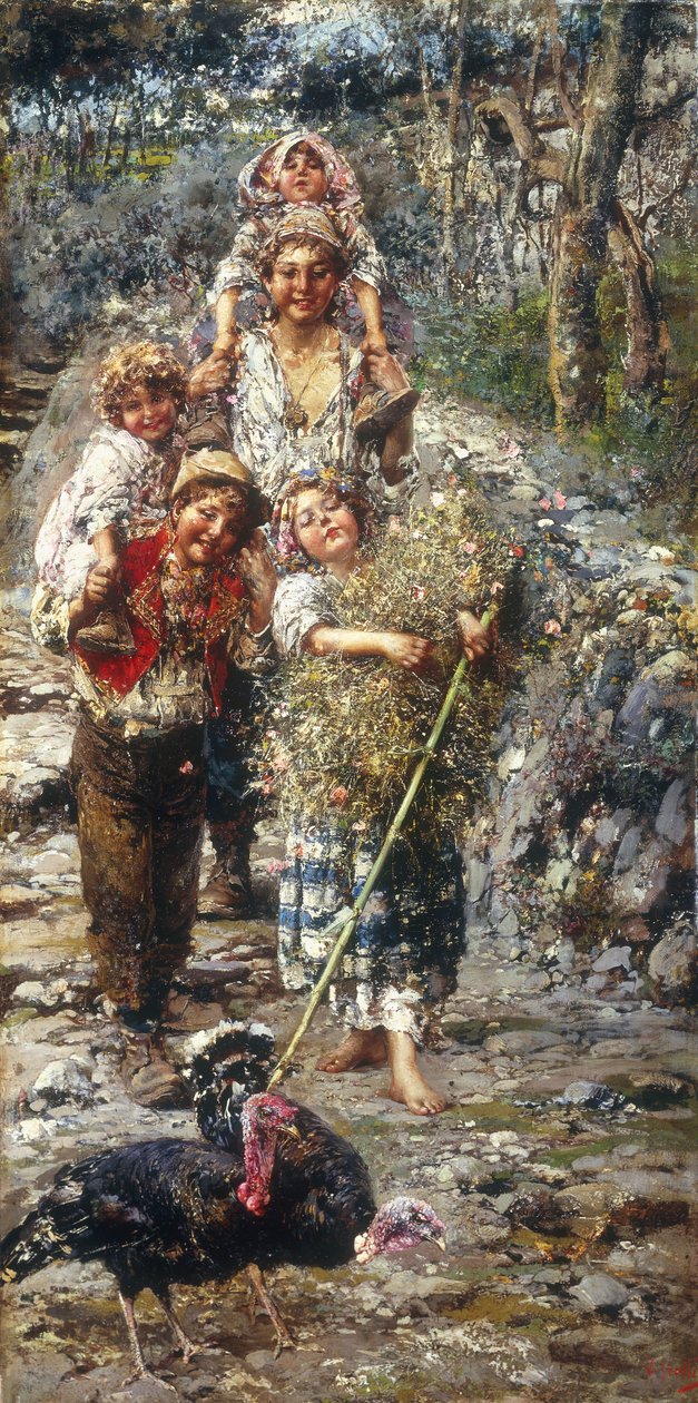 Kinder mit Truthähnen von Vicenzo Irolli