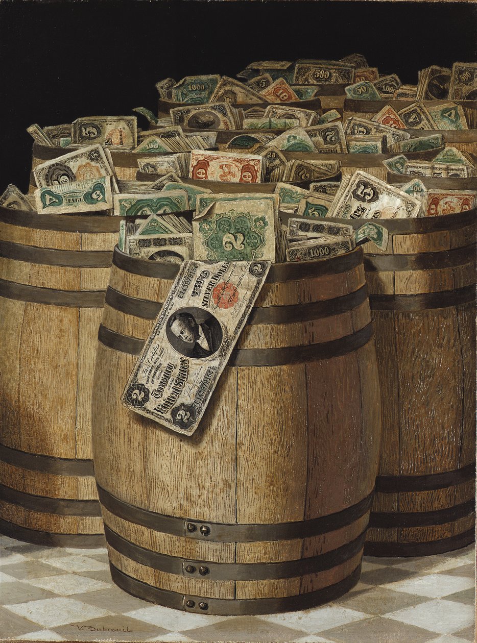 Fässer voller Geld von Victor Dubreuil