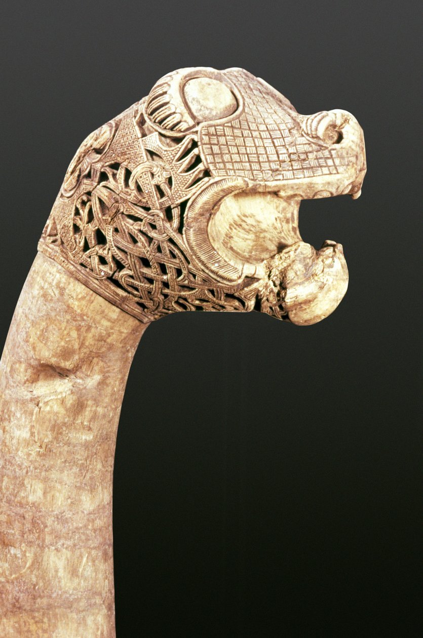 Galionsfigur eines Wikingerschiffs, gefunden in Oseberg, Norwegen (Holz) von Viking