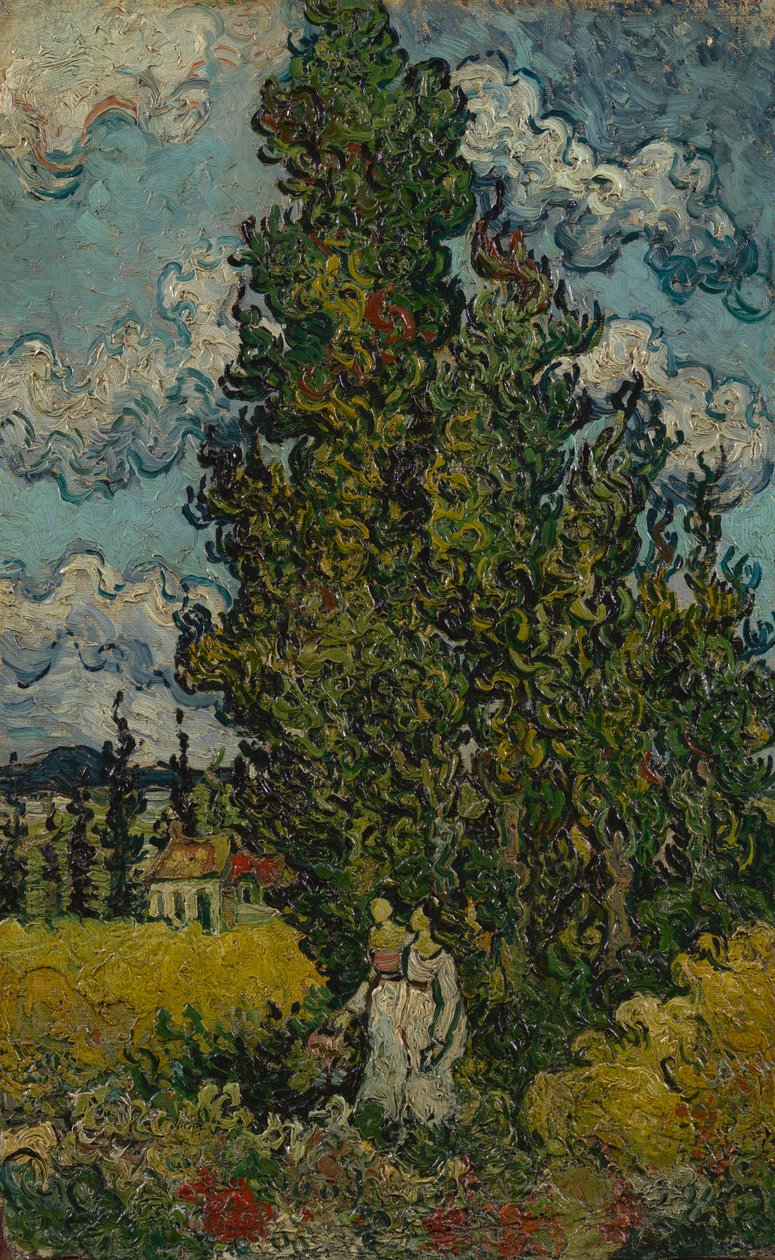 Zypressen und zwei Frauen von Vincent van Gogh