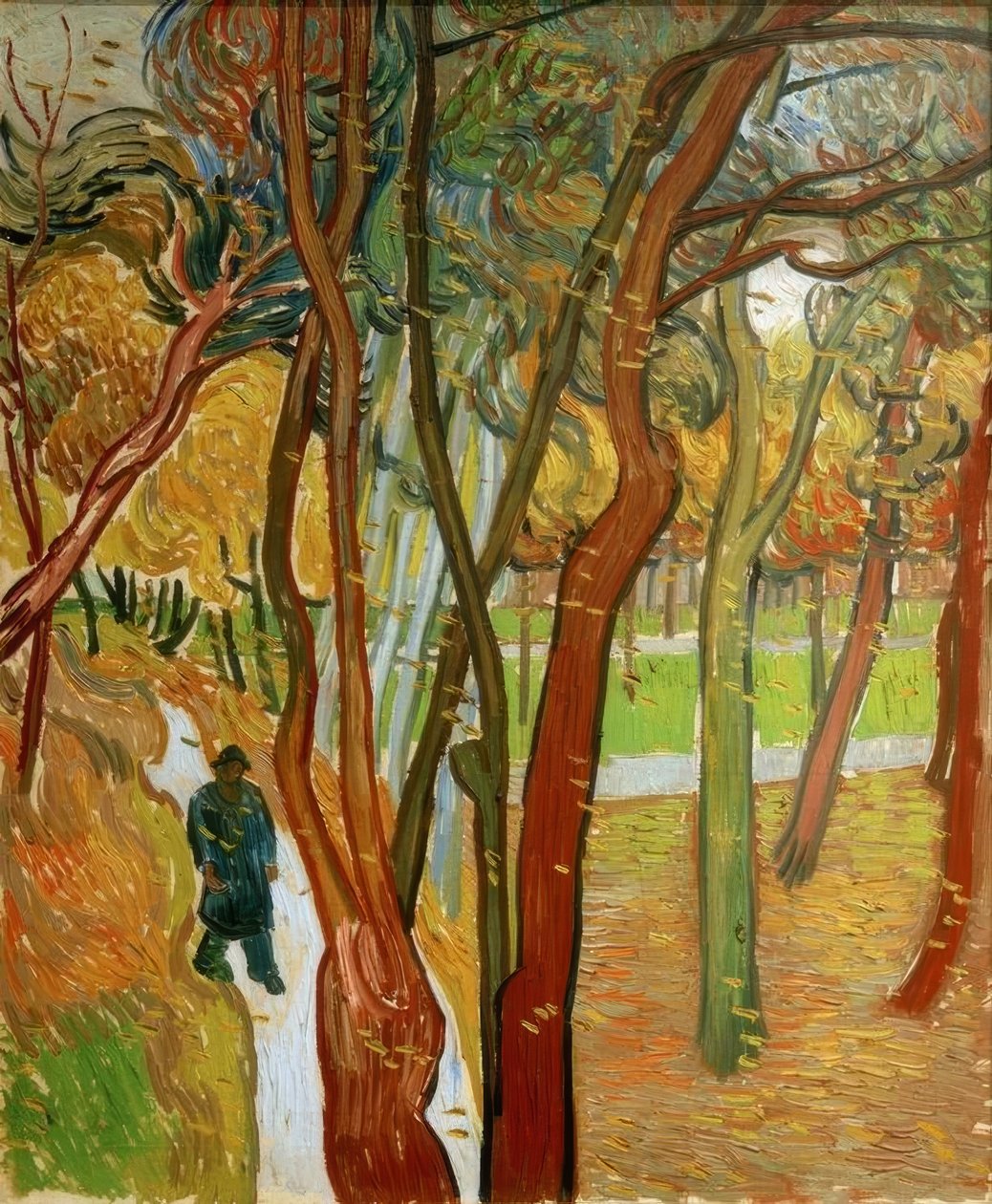 Spaziergänger im Park mit fallenden Blättern von Vincent van Gogh