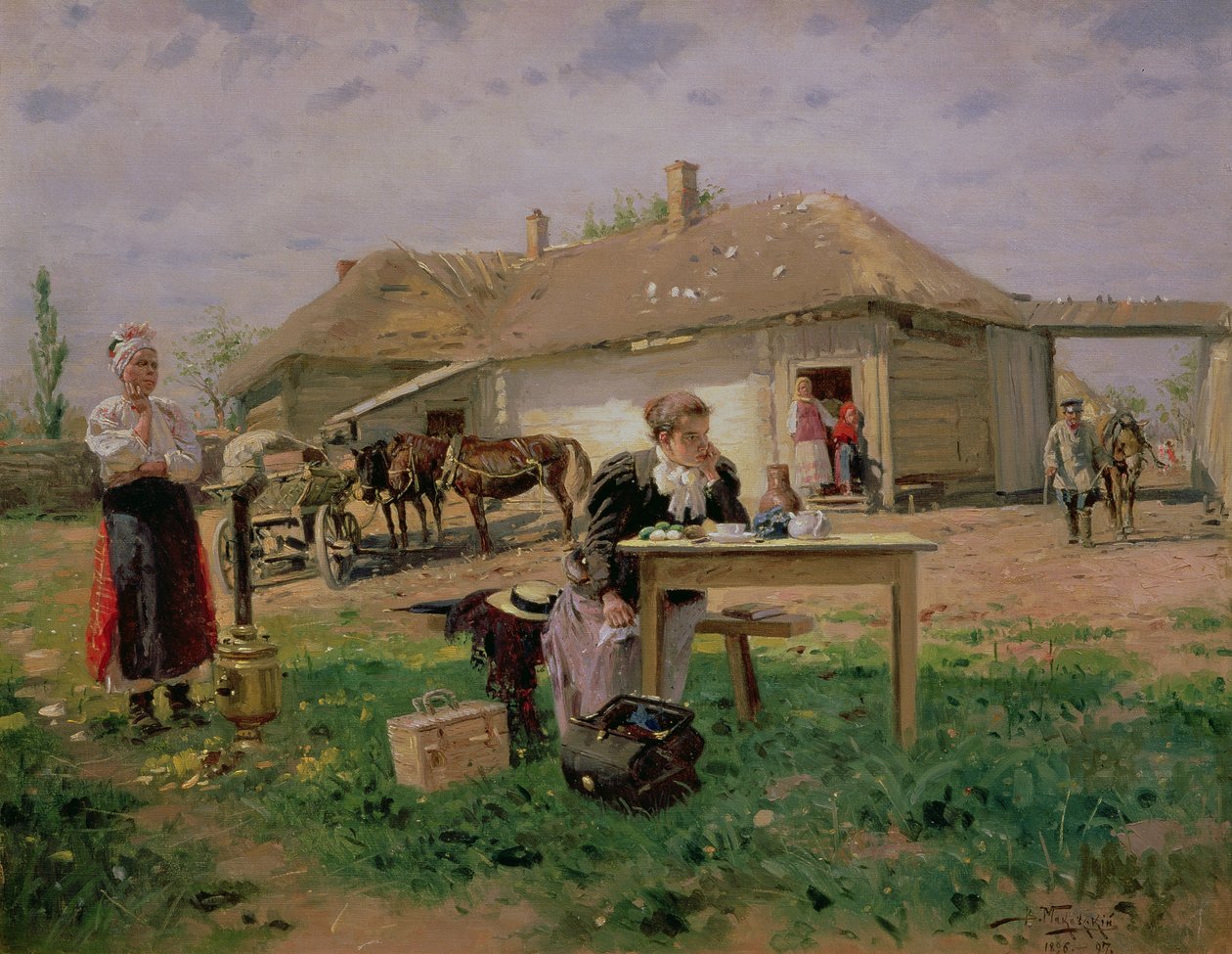 Ankunft einer Lehrerin auf dem Land, 1897 von Vladimir Egorovic Makovsky