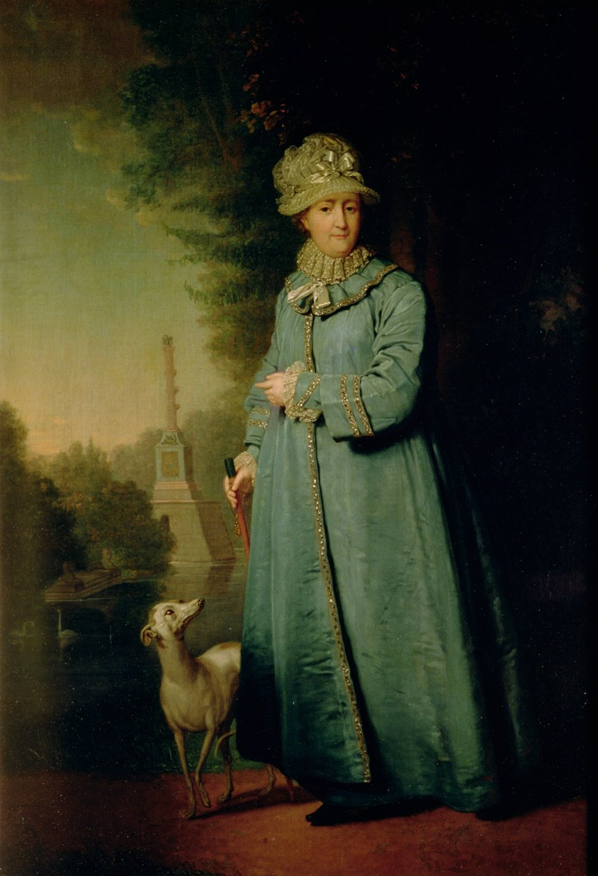 Spaziergang im Park von Zarskoje Selo (mit der Schachfiguren-Säule im Hintergrund) 1794 von Vladimir Lukich Borovikovsky