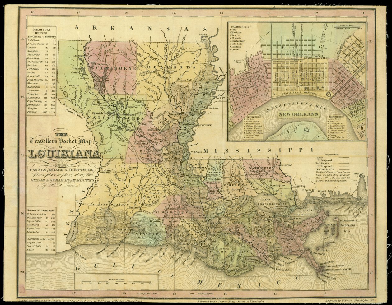 Die Reisetaschenkarte von Louisiana, veröffentlicht 1830 von W. Brose