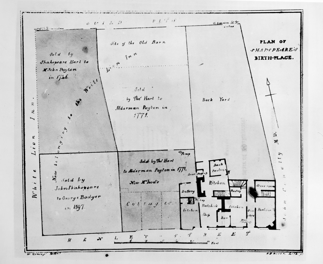 Plan des Geburtshauses von Shakespeare von W. Heming