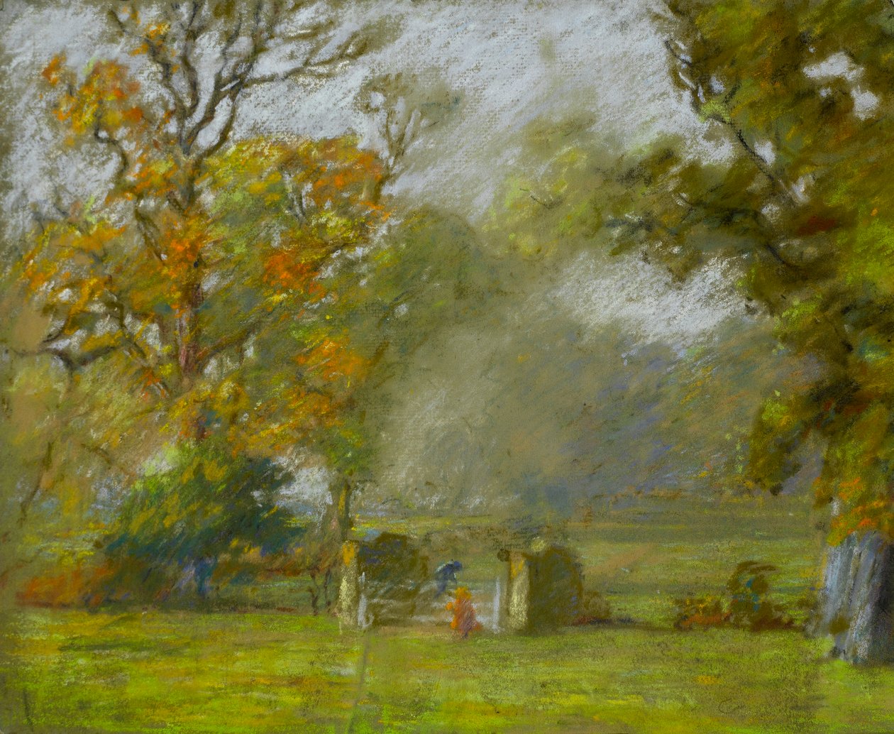 Sommerlandschaft mit einem Kind, das sich auf einem Tor ausruht von Walter Bonner Gash