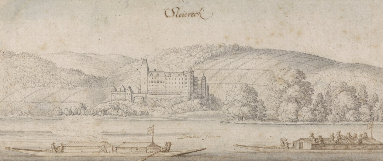 Blick auf Steiereck an der Donau, ca. 1636 von Wenceslaus Hollar