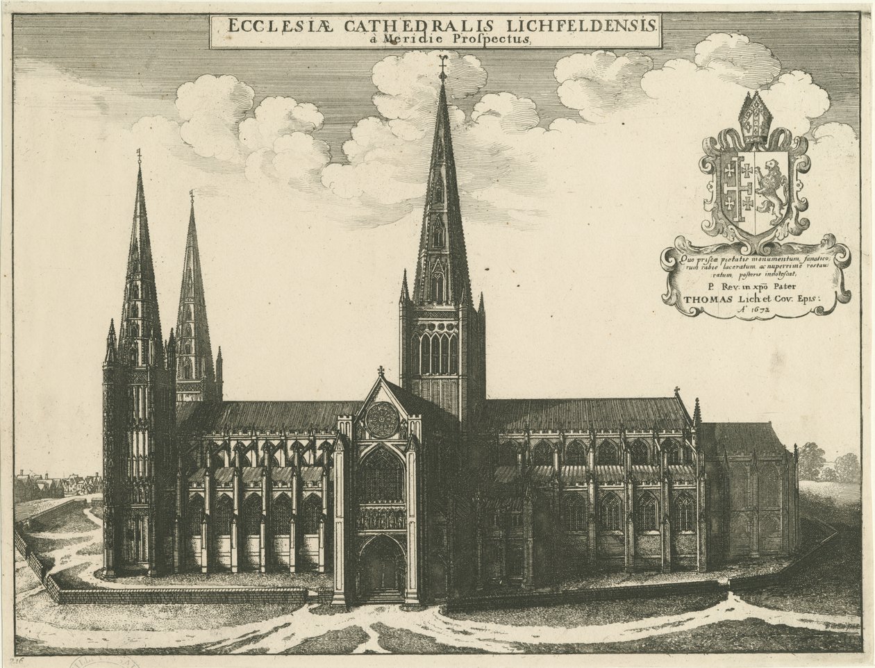 Lichfield Kathedrale - Südansicht: Radierung, 1672 von Wenceslaus Hollar