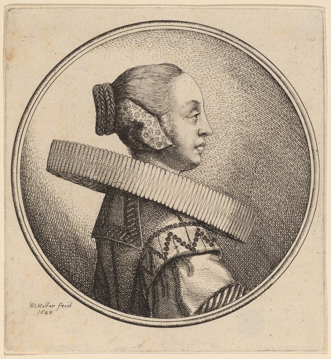 Frau mit Halskrause im Profil von Wenceslaus Hollar