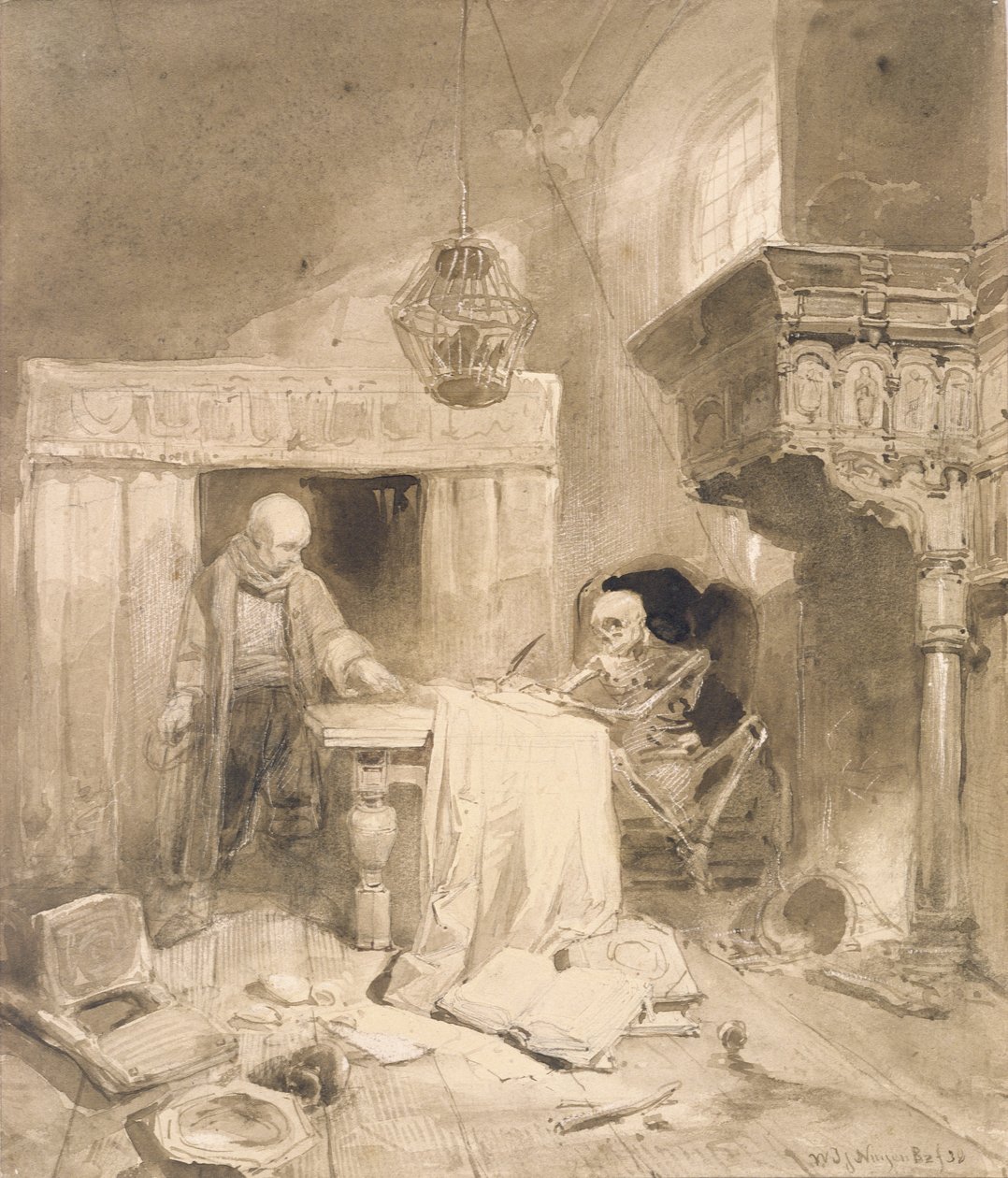 Philemon, 1838 (Sepia und Waschung) von Wijnand Joseph Nuyen