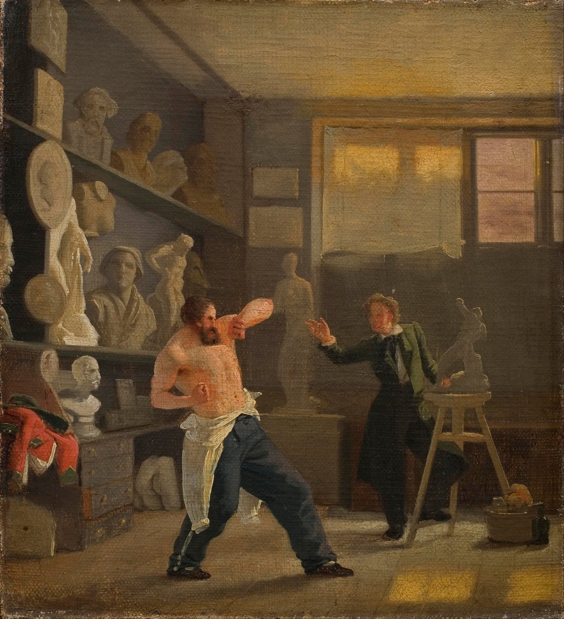 Ein Bildhauer in seinem Atelier arbeitet nach dem Leben. Der Medailleur Christen Christensen. von Wilhelm Bendz