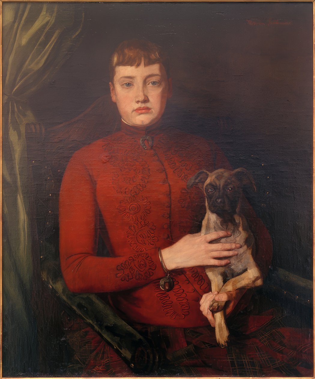 Dame mit Hündchen von Wilhelm Trübner
