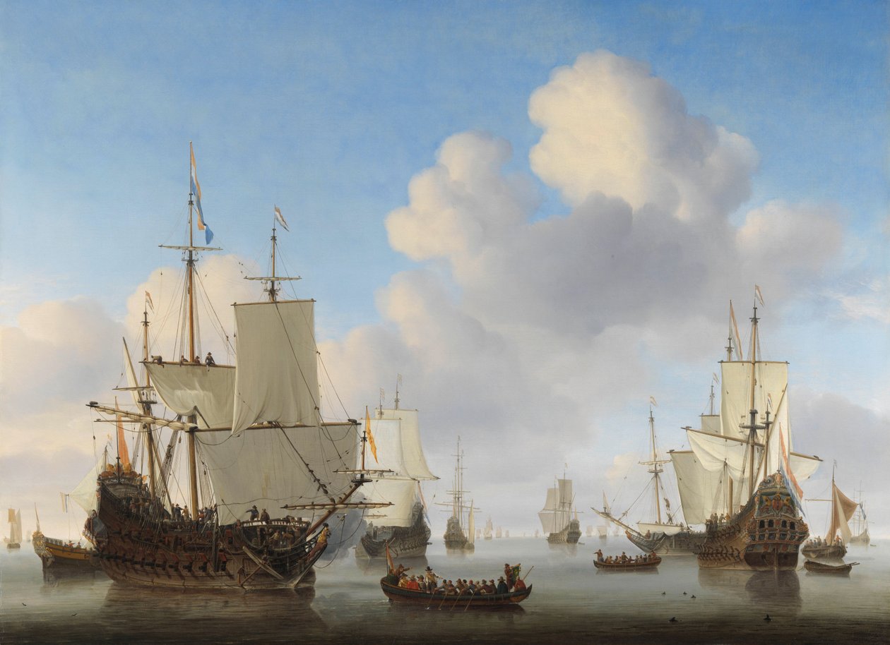 Niederländische Schiffe in ruhiger See, ca. 1665 von Willem van de Velde