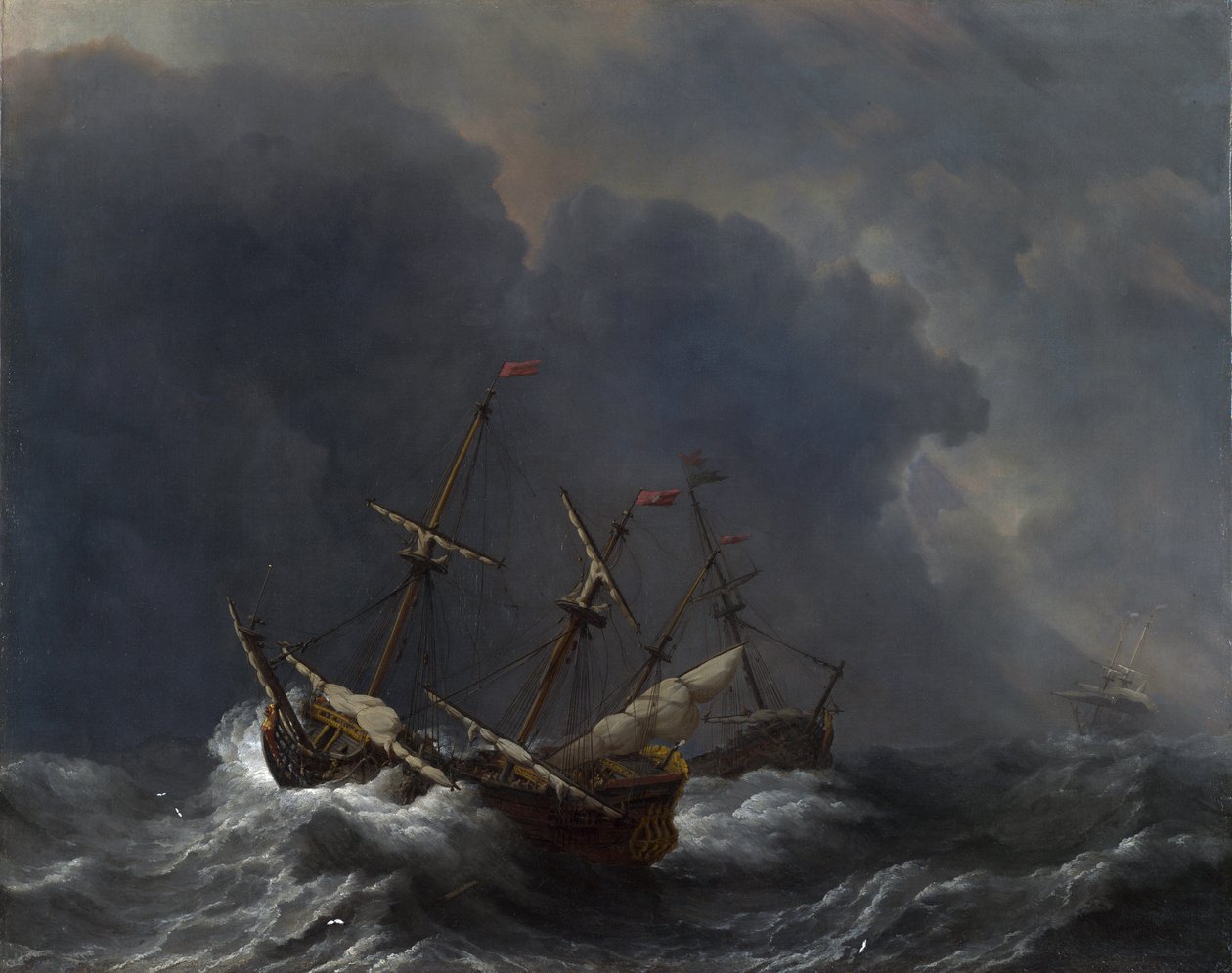 Drei Schiffe in einem Sturm von Willem van de Velde the Younger