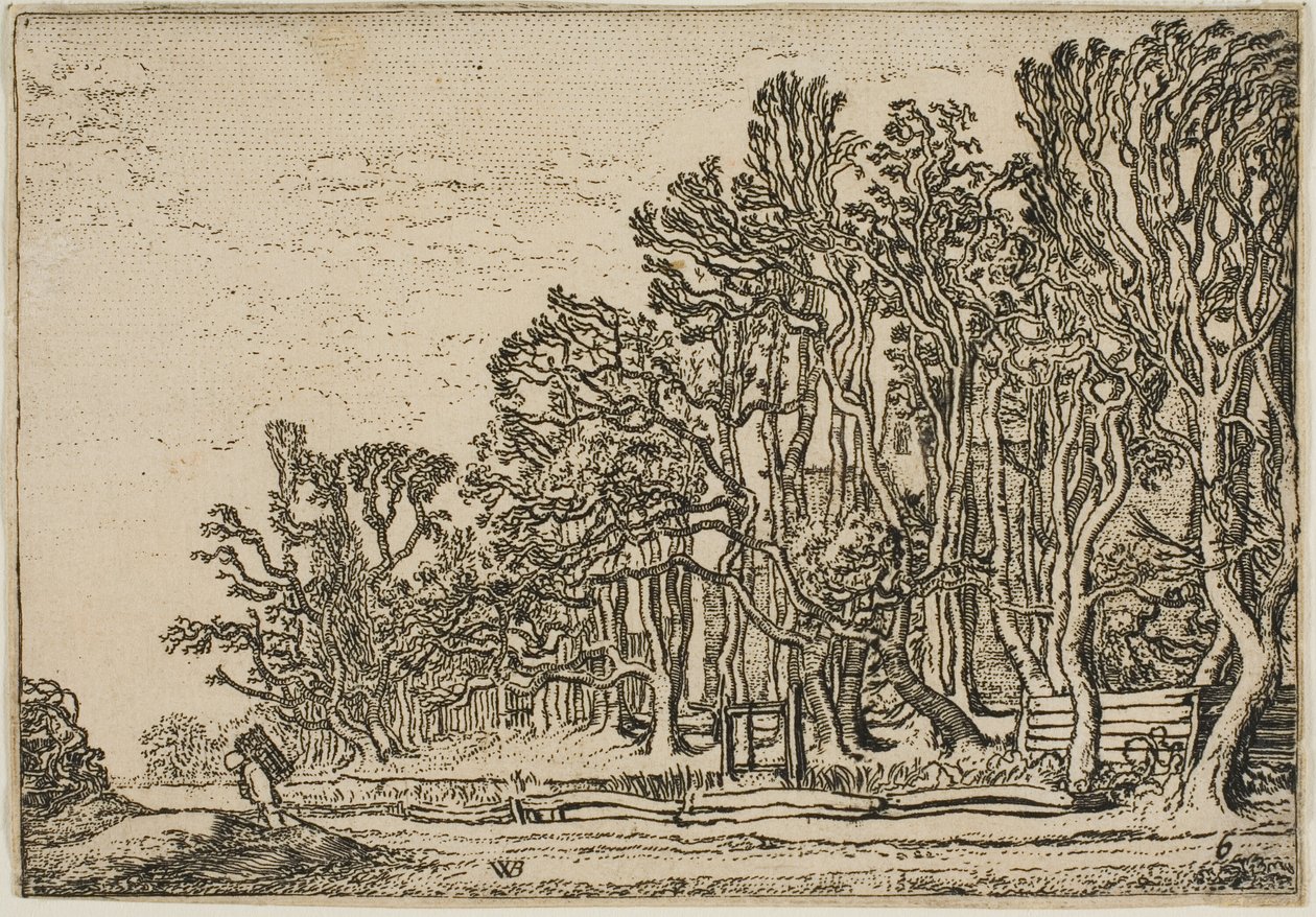 Landschaft mit Plankenhecken und Mann mit Holz von Willem Buytewech
