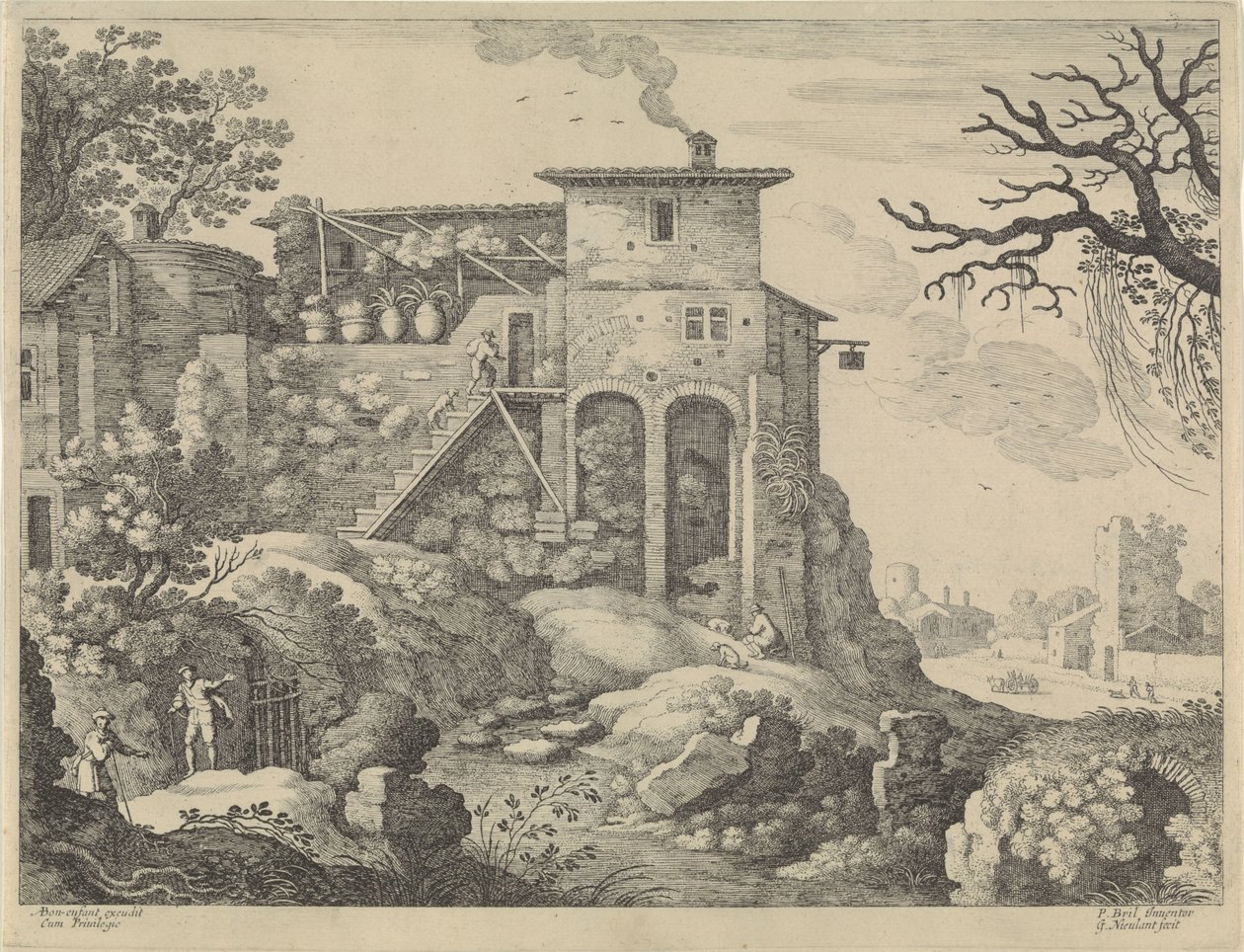 Italienische Landschaft mit einem Gasthaus von Willem van Nieulandt (II)