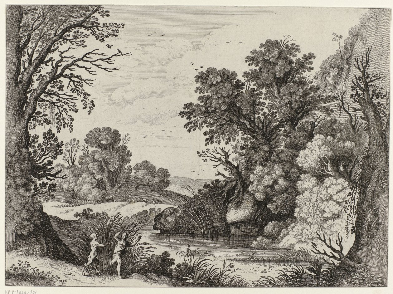 Landschaft mit Pan und Syrinx von Willem van Nieulandt (II)