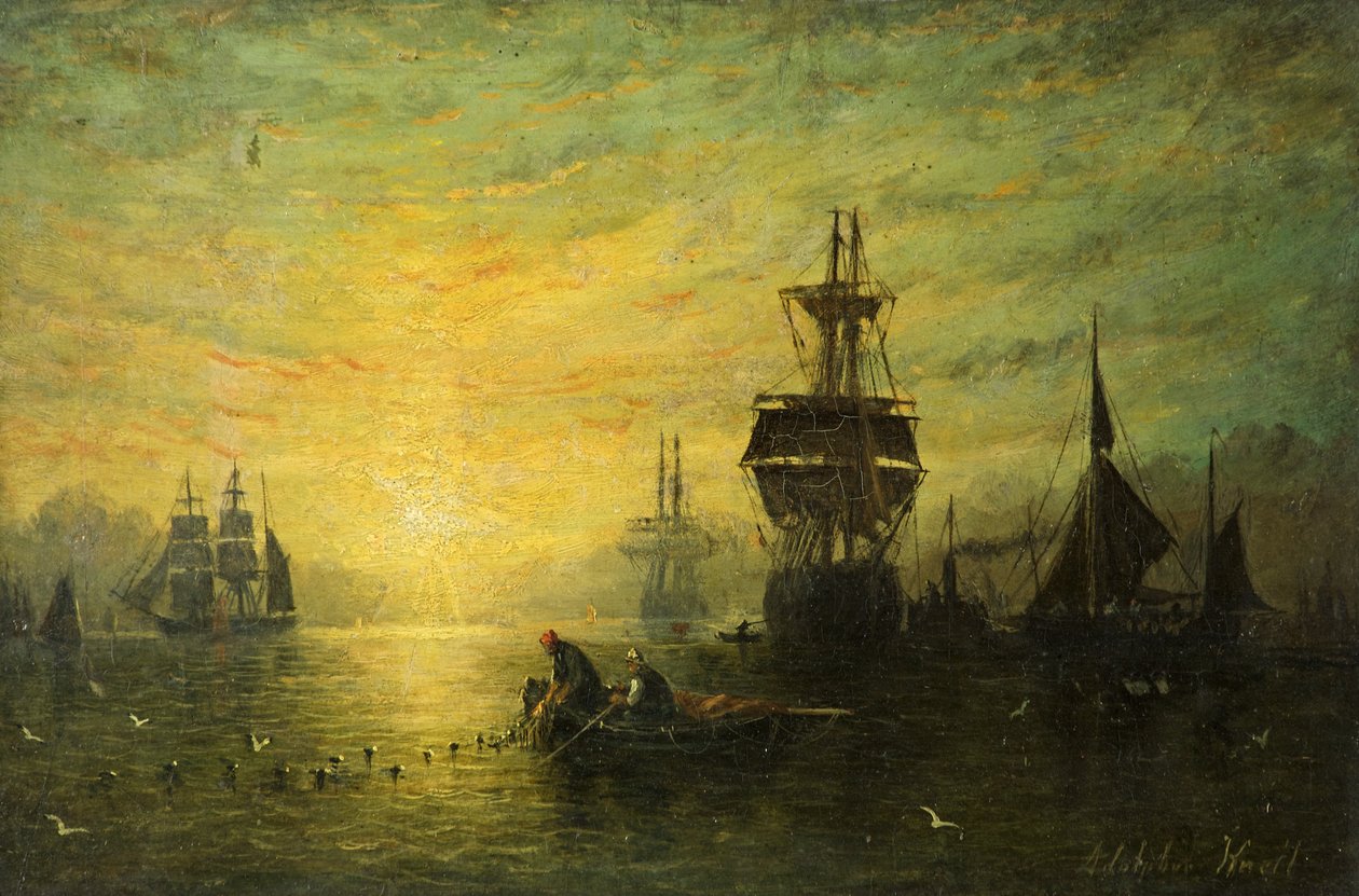 Sonnenuntergang mit Booten, 1875 von William Adolphus Knell