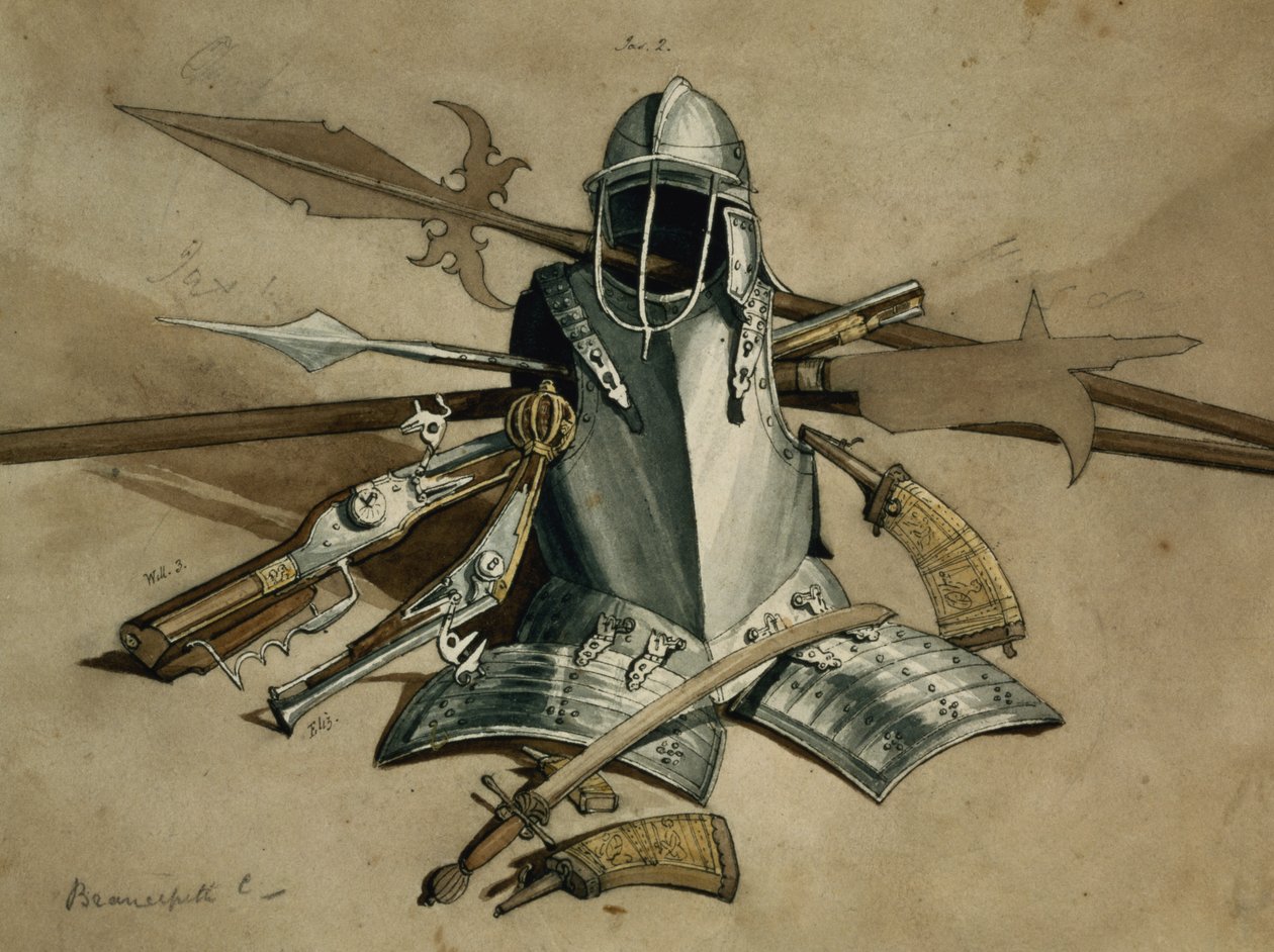 Studie von Rüstungen und Waffen im Brancepeth Castle, Durham von William Andrews Nesfield