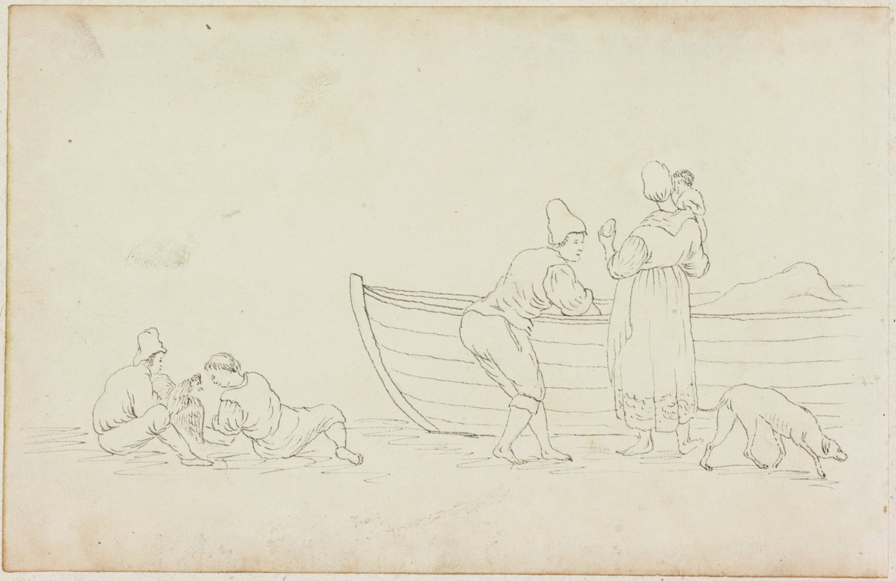 Figuren und Hund mit Boot von William Beilby