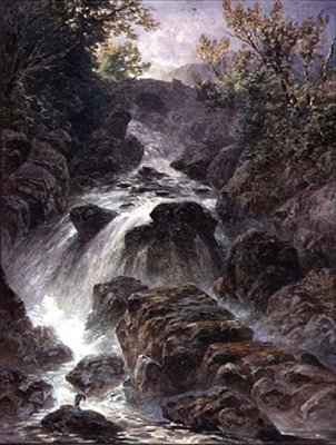Brücke und Wasserfall bei Capel Curig von William James Bennett