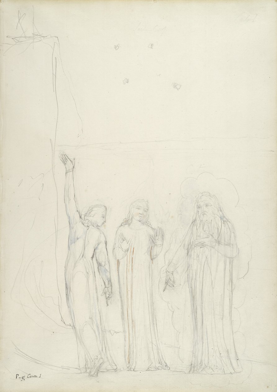 Dante, Virgil und Cato, Illustration zur Göttlichen Komödie von Dante Alighieri von William Blake