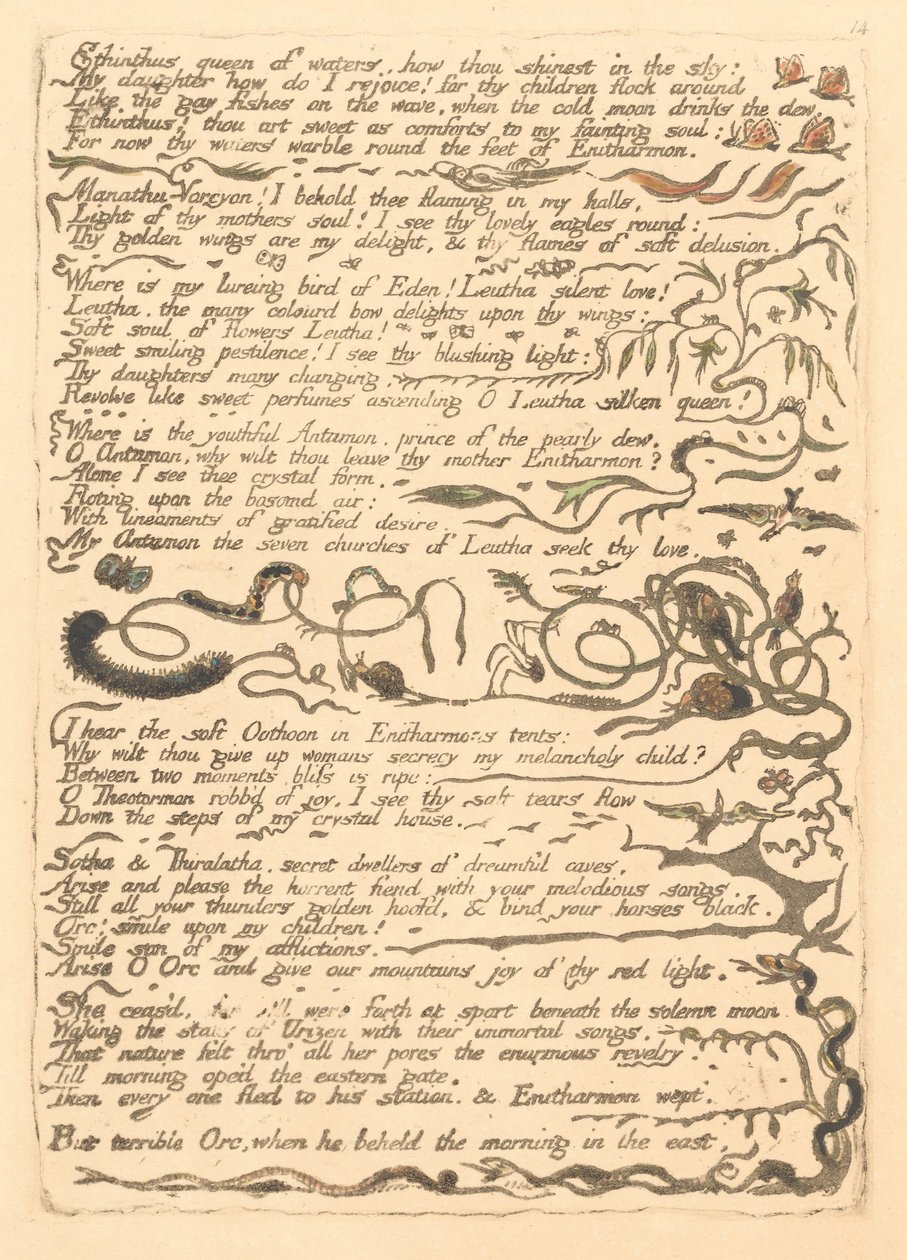 Europa. Eine Prophezeiung, Platte 16, Ethinthus, Königin der Wasser... (Bentley 17) von William Blake