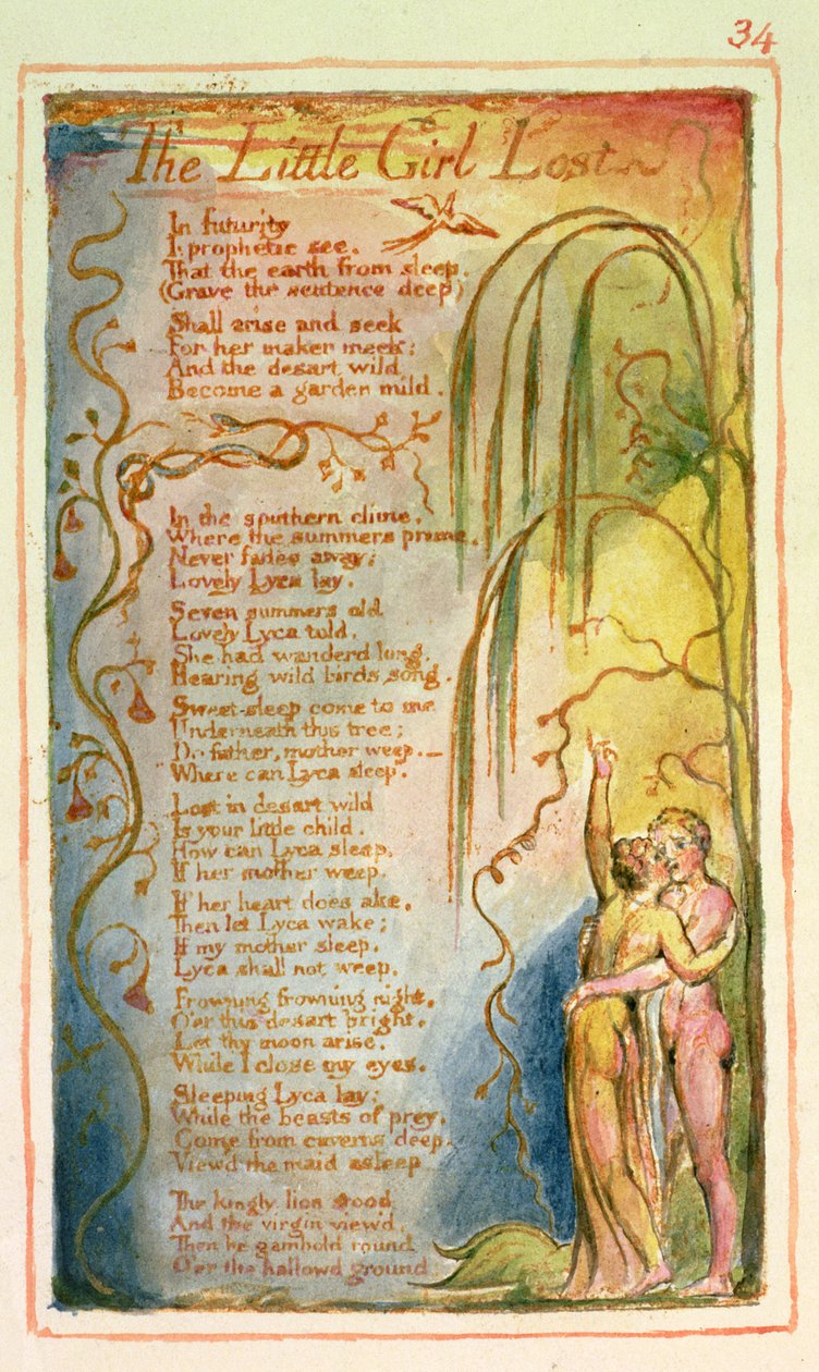 Das verlorene kleine Mädchen: Platte 34 aus Songs of Innocence and of Experience (Kopie AA) um 1815-26 von William Blake