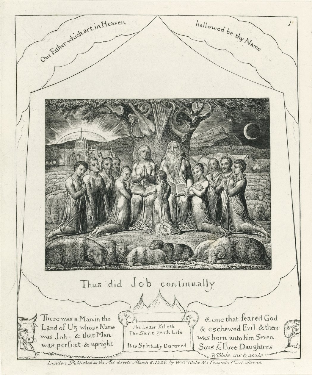 Tafel 1, Hiob und seine Familie, Illustration aus dem 