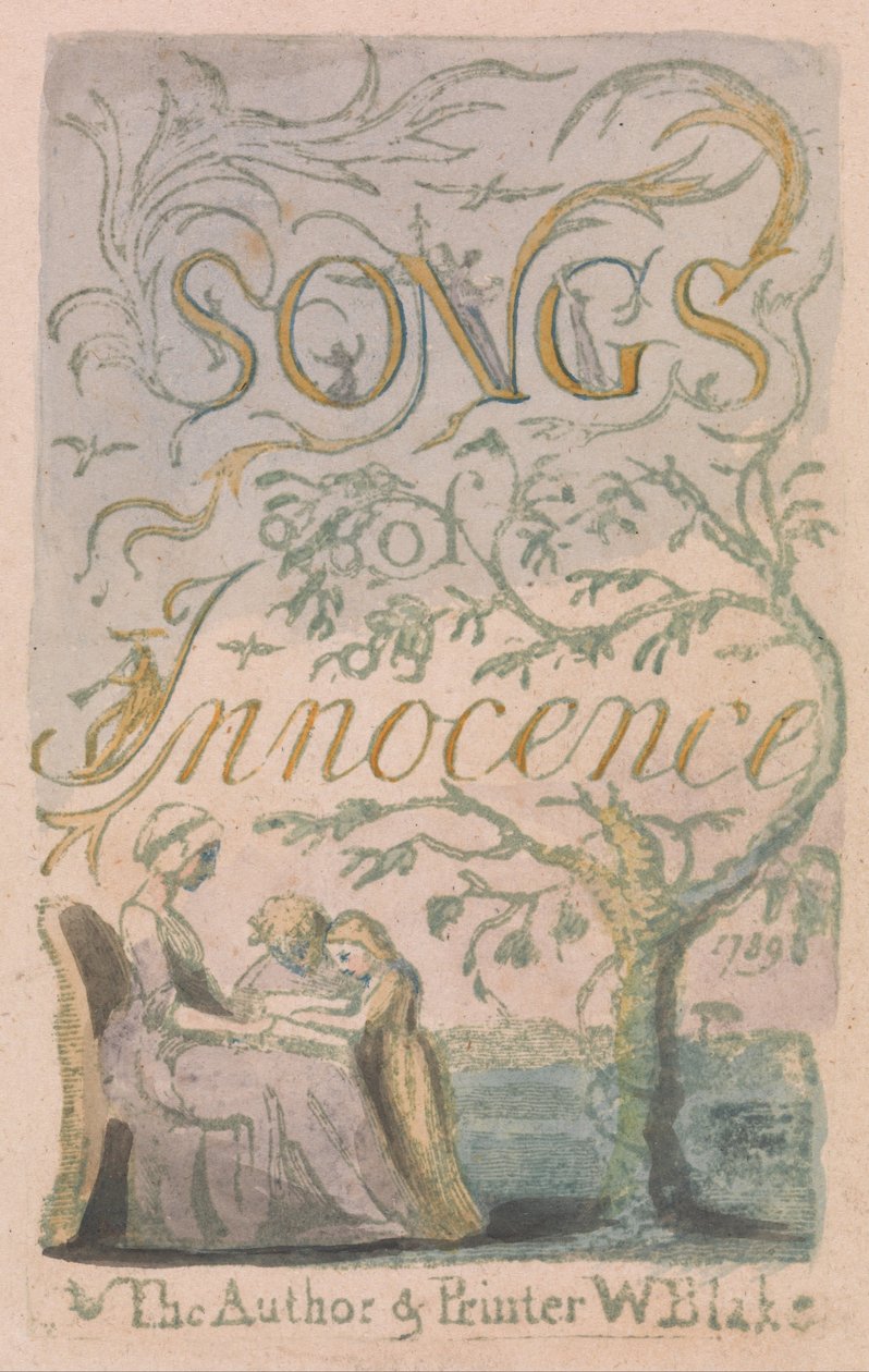 Lieder der Unschuld und der Erfahrung, Platte 2, Unschuld Titelseite (Bentley 3) von William Blake