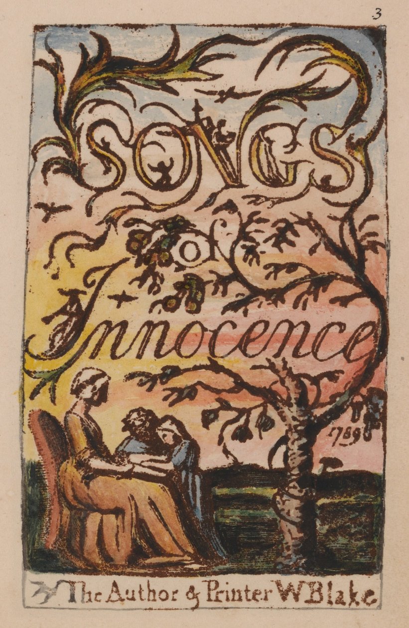 Lieder der Unschuld und der Erfahrung, Platte 3, Unschuld Titelseite (Bentley 3) von William Blake