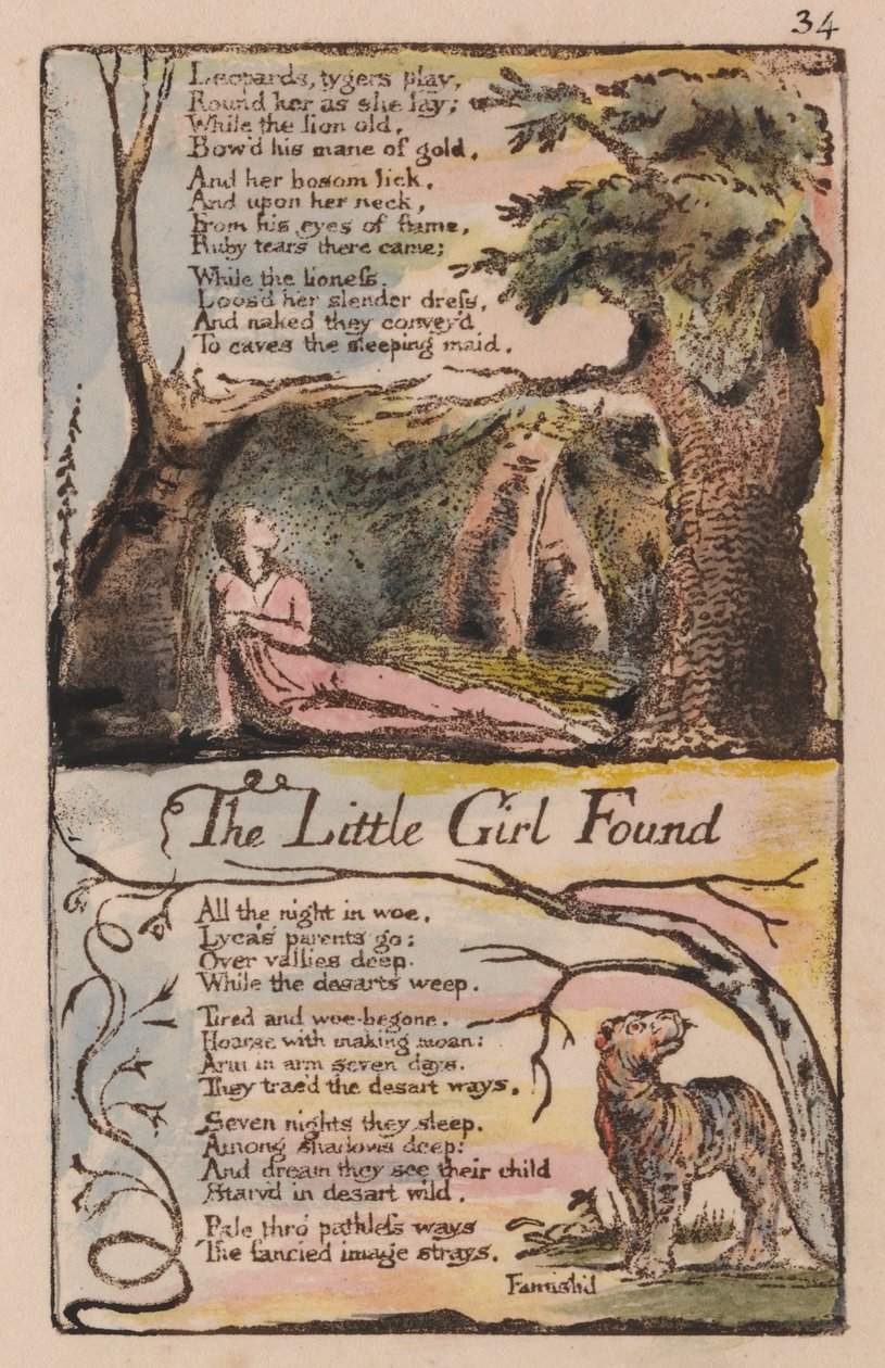 Lieder der Unschuld und der Erfahrung, Platte 34, Das kleine gefundene Mädchen (Bentley 35) von William Blake