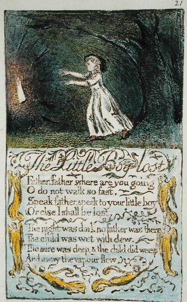 Der kleine Junge verloren, Illustration aus Lieder der Unschuld und Erfahrung (Bentley Kopie L) pl.21 (Bentley 13) 1789-94 von William Blake