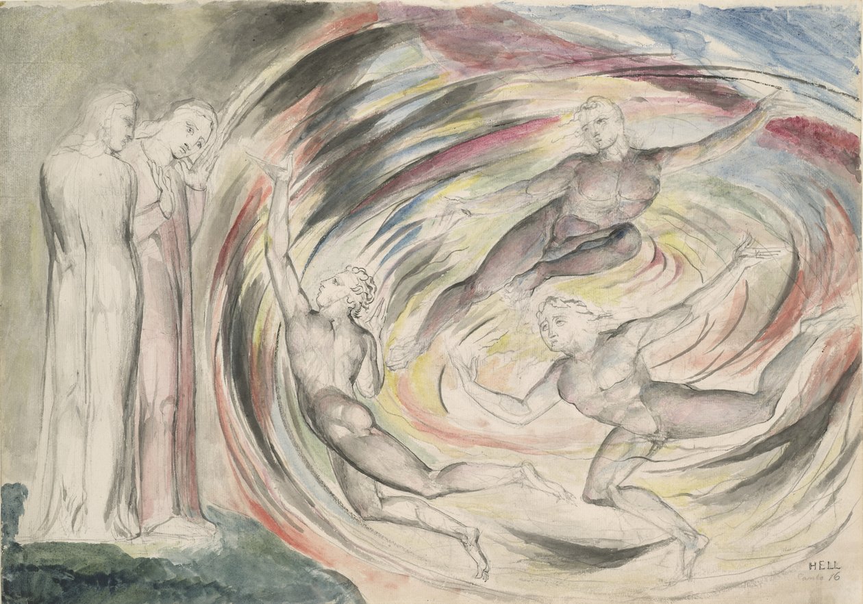 Die Bestrafung von Rusticucci und seinen Gefährten, Illustration zur Göttlichen Komödie von Dante Alighieri, 1824-27 von William Blake