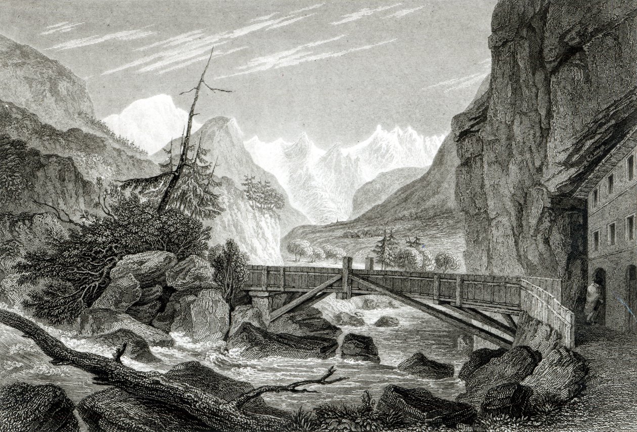 Mont Blanc von den Bädern von St. Didier, graviert von C. Westwood von William Brockedon