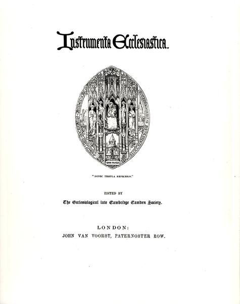 Titelseite von Instrumenta Ecclesiastica, Serie Eins, veröffentlicht 1847 von William Butterfield