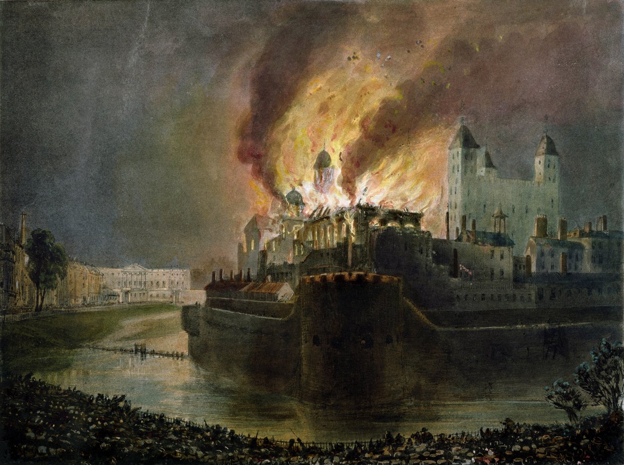 Zerstörung der kleinen Rüstkammer im Tower of London am 30. Oktober 1841 von William C. Smith