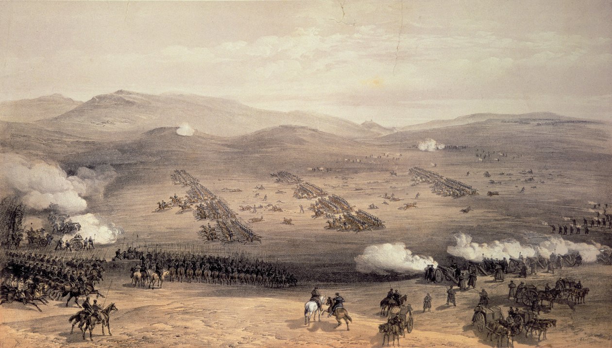 Angriff der Leichten Kavalleriebrigade, 25. Oktober 1854, graviert von E. Walker, veröffentlicht von Colnaghi und Co, 1855 von William Crimea Simpson