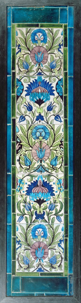 Fünf Fliesen mit durchgehendem Blumendesign von William de Morgan