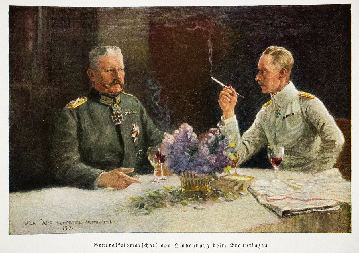 Wilhelm, Kronprinz von Deutschland und Generalfeldmarschall von Hindenburg in Kronprinzen, veröffentlicht 1917 von William Friedrich Georg Pape