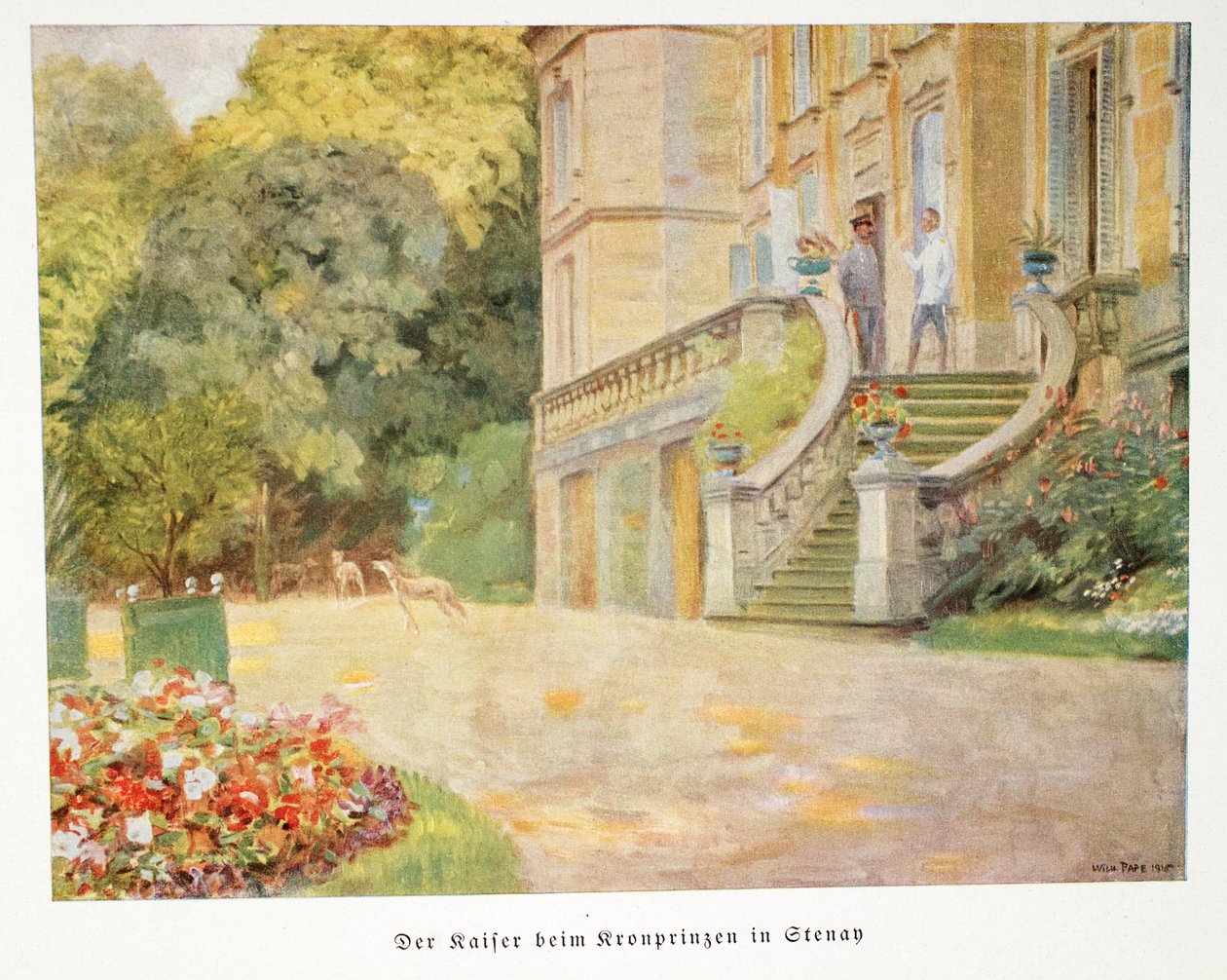 Wilhelm, Kronprinz von Deutschland mit dem Kaiser in Gtenan, veröffentlicht 1918 von William Friedrich Georg Pape