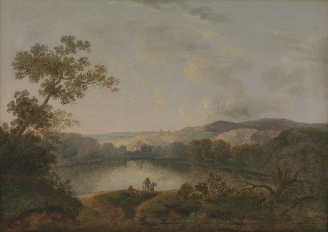 Ein Blick auf einen See mit Fischern von William Groombridge