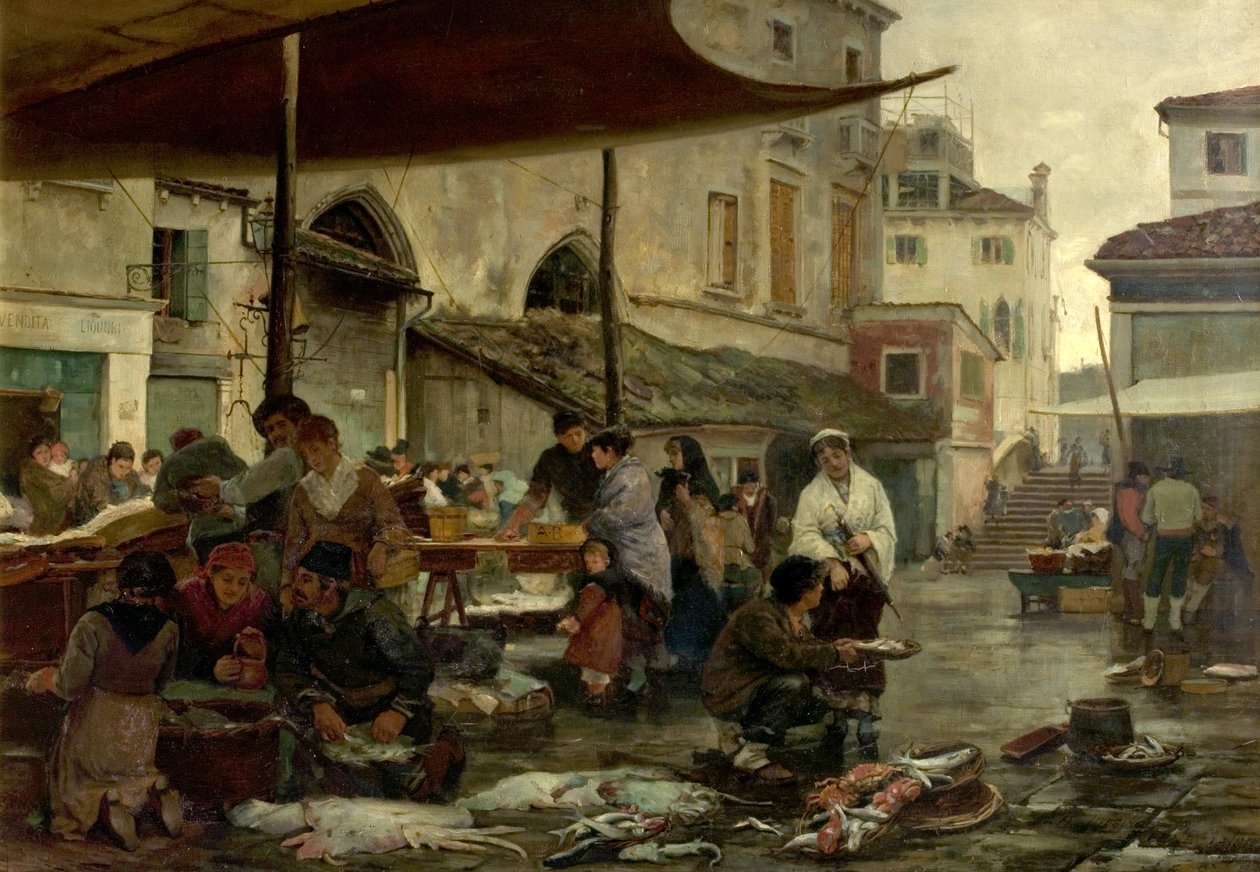 Der Fischmarkt, Venedig, Italien, 1881 von William H. Jobbins