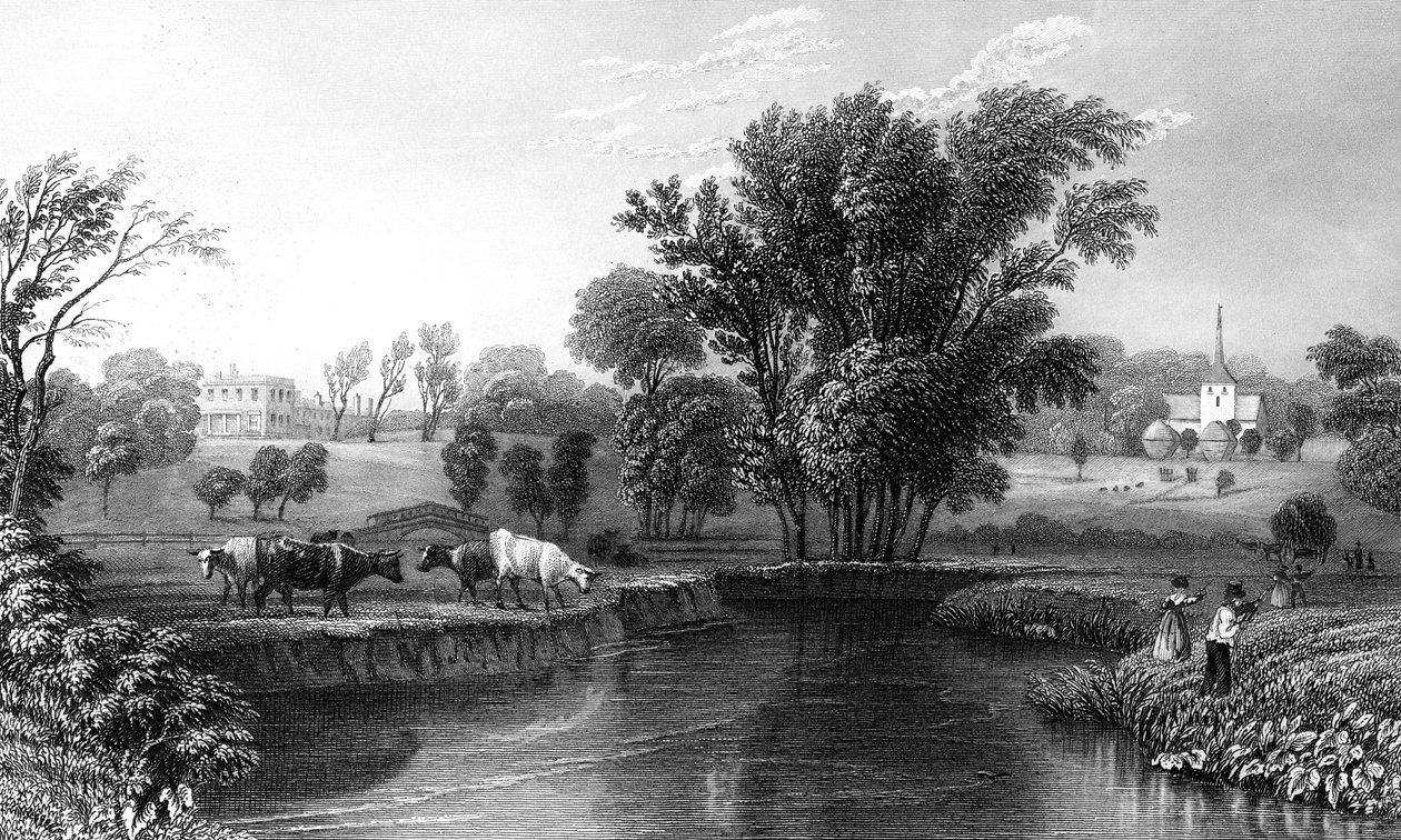 Stisted Hall und Kirche, Essex, graviert von William Wallis, 1832 von William Henry Bartlett
