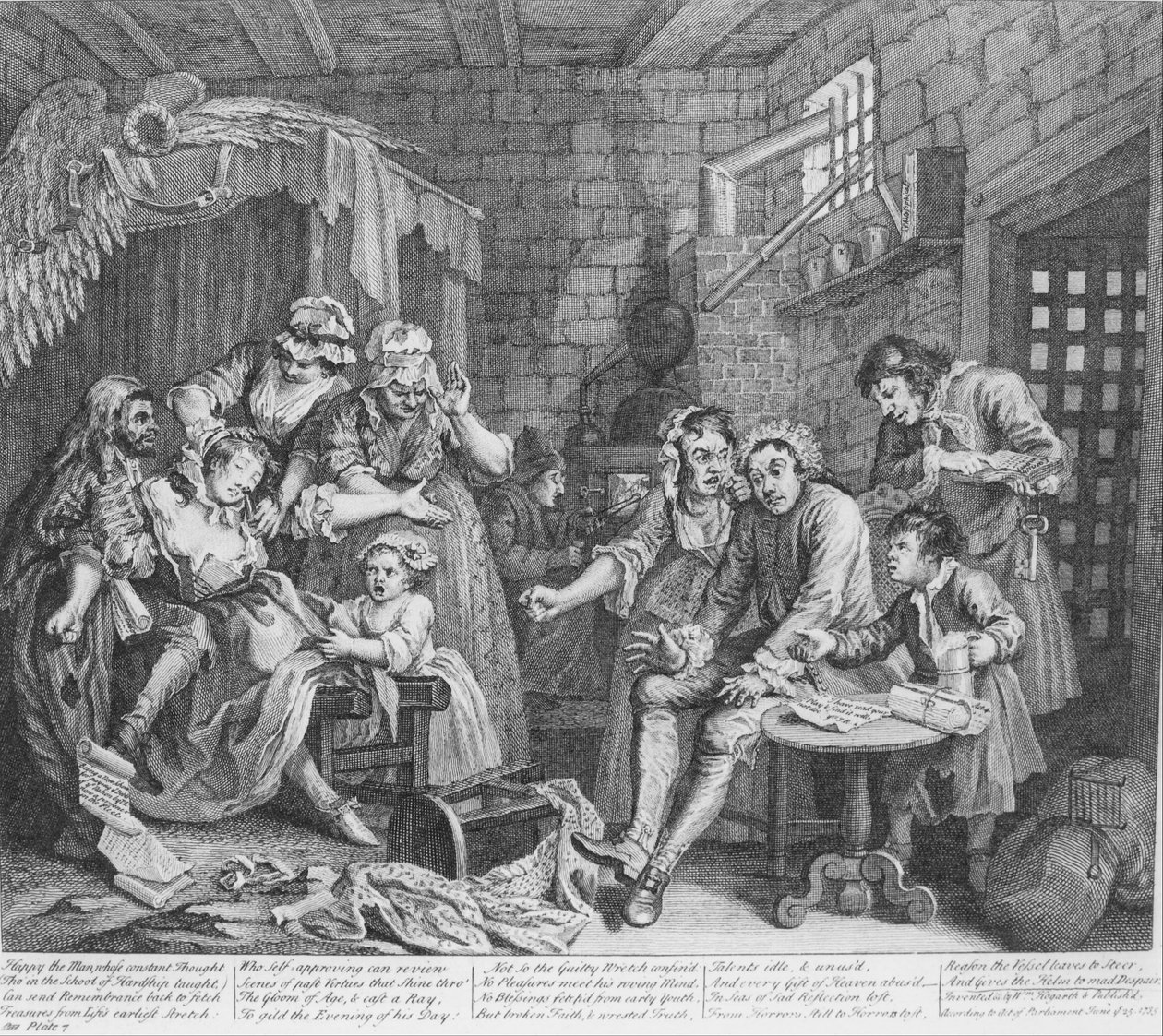 Der Lebenslauf eines Wüstlings, Platte 7, Die Gefängnisszene von William Hogarth