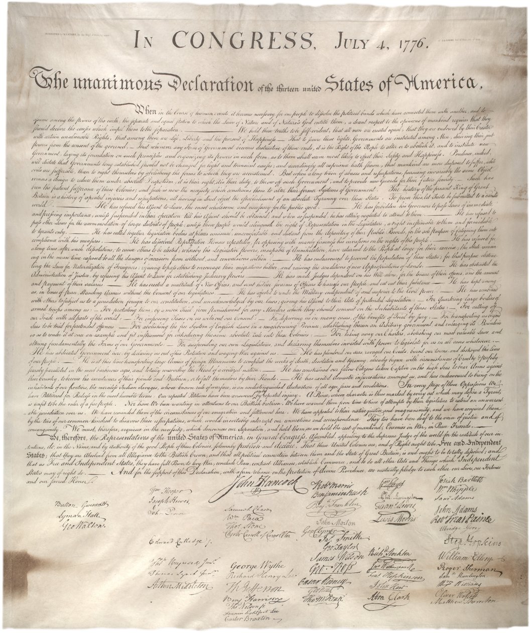 Unabhängigkeitserklärung, 1776, 1. Januar 1823 (Faksimile auf Pergament) von William James Stone