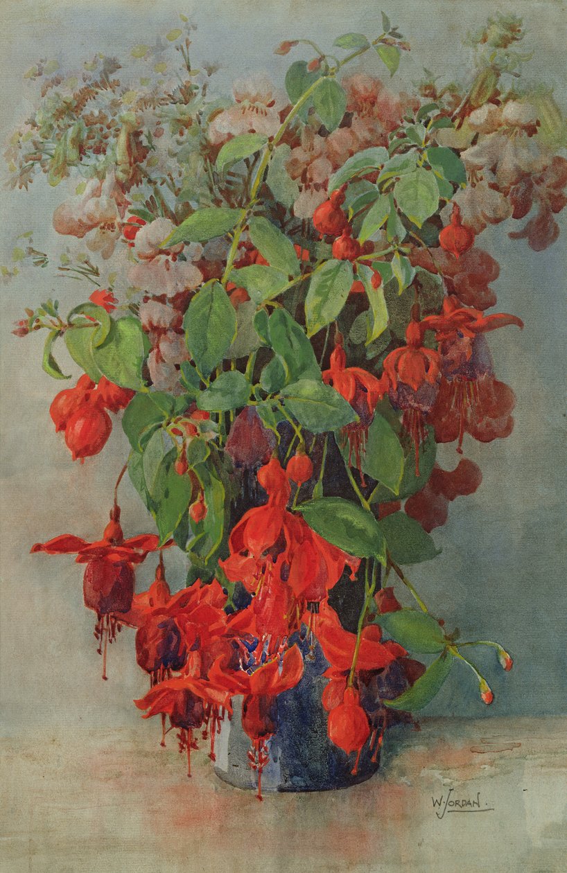 Fuchsie und Löwenmaul in einer Vase von William Jordan